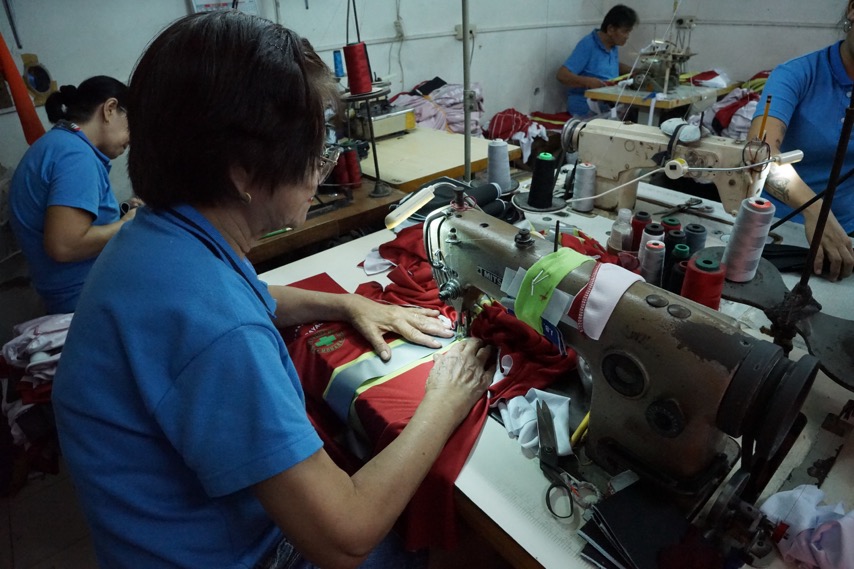 Garments being sewn in the workshop